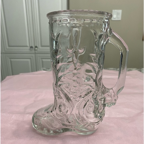 VINTAGE LIBBEY OF CANADA CLEAR GLASS EMBOSSED WESTERN COWBOY BOOT BEER MUG - Picture 2 of 7